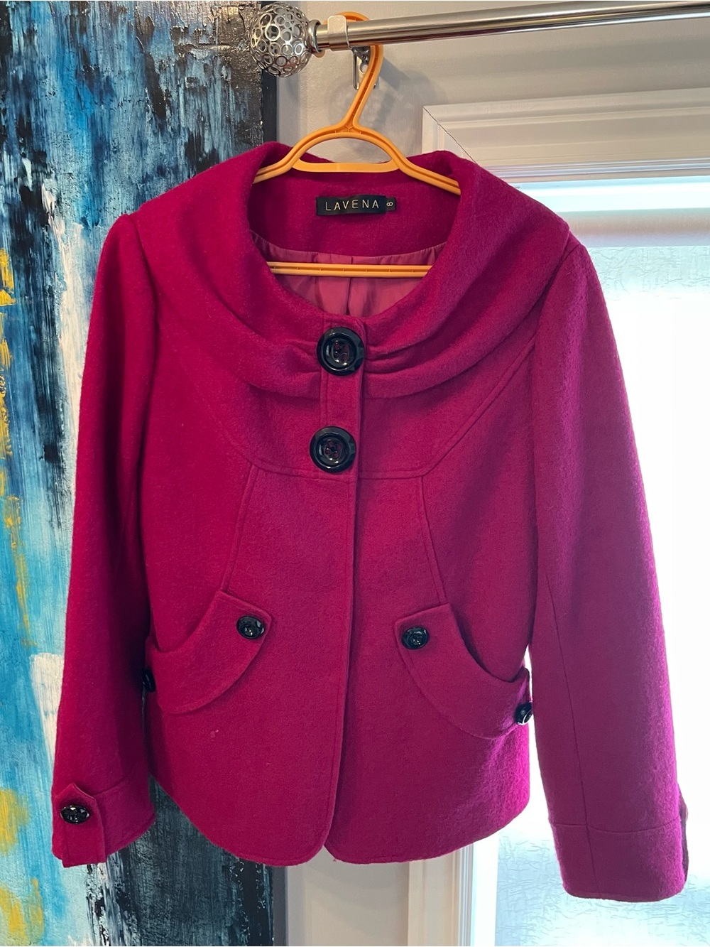 Women's Fuchsia Wool Blend Button Jacket